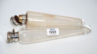 A James Dixon & Sons glass conical Saddle Flask with possibly silver top (no hallmark present),