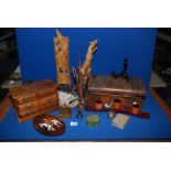 A quantity of treen including jewellery box, chopsticks, oriental carving, etc.