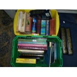 Two tubs of books to include Chambers 20th Century Dictionary,
