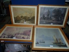 Four framed prints to include; Henrick Dubbles Dutch Vessels,