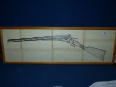 A pencil drawing of a side by side Shotgun, 37 1/2'' x 12 1/4''.