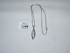 A silver box link chain, 19'' long and a pendant with pink hinged centre, both stamped 925.