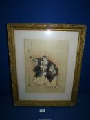 An oriental woodblock Print 'Kanjiu-cho Benkei', originated by Sadauobu Hashegawa, labelled verso,