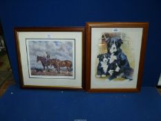 A framed print depicting a Collie mum and pups by the artist Chrissie Snelling along with a Sarah
