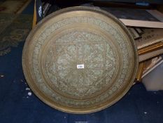 A large brass Benares table top, 25'' diameter.