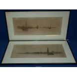 Two William L. Wyllie Etchings of sailing ships, signed lower left, 24" x 18" including frame.