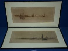 Two William L. Wyllie Etchings of sailing ships, signed lower left, 24" x 18" including frame.