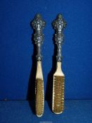 A pair of bone moustache/beard brushes with Birmingham silver handle, date letter 'c' possibly 1902,