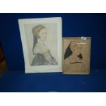 A Pencil drawing of Anne Cresacre taken from Royal Library Windsor Castle and a framed picture of