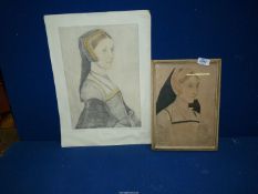 A Pencil drawing of Anne Cresacre taken from Royal Library Windsor Castle and a framed picture of