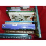 A red tub of books to include Glorious Gardens of Cornwall,