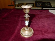 A Silver candlestick, Birmingham hallmark rubbed, possibly AJP/Cold, a/f., 4 3/4" tall.