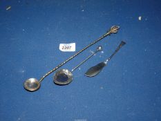 A continental silver toddy Spoon with twisted handle; a silver preserve spoon,