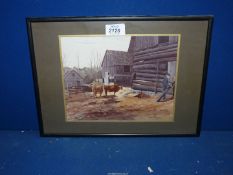 A framed and mounted E.R. Kirkland 1980 Print of a farmyard scene.