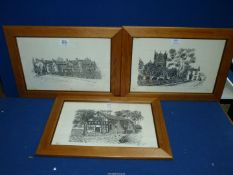 Three framed Tom Dodson prints to include; 'Shawe Hall', etc.