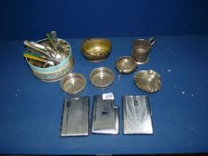 A small quantity of metals including three chrome cigarette cases, miscellaneous knives,