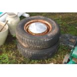 Two caravan wheels and tyres: 4 stud fixing for Sprite caravan.