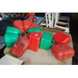 Fuel cans; 7 red, 4 green.