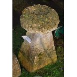 A stone Staddle stone, 26 1/2" tall, 16" diameter.