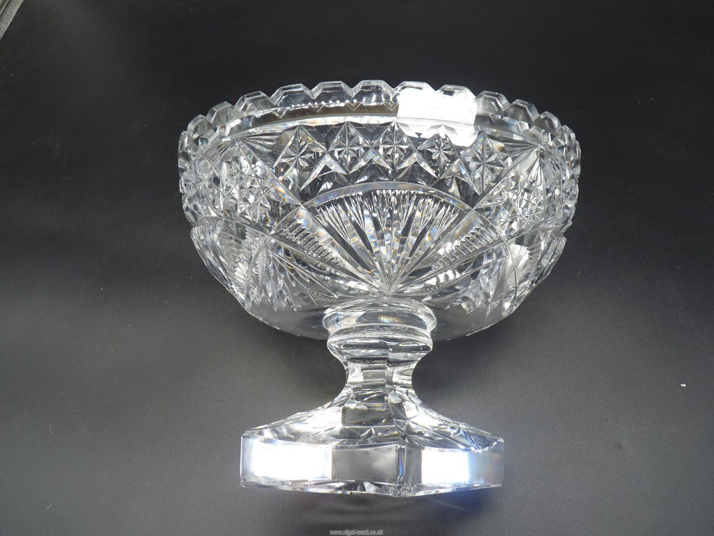 A cut glass oval footed bowl, 7" tall, chip to corner. - Image 4 of 4