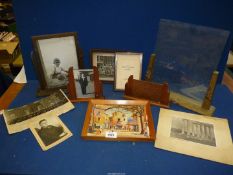 A quantity of Art Deco photograph frames, some a/f and old black and white photographs.
