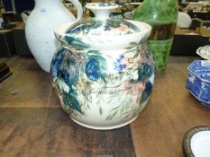 A very large Gwili pottery lidded pot, possibly a bread bin, 12" diameter x 12" tall.