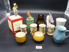 A small quantity of pottery including Bongate Scotland egg cups, Somerset vase,