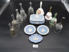 A large Wedgwood lidded pot and Wedgwood pin dishes together with a quantity of glass and ceramic