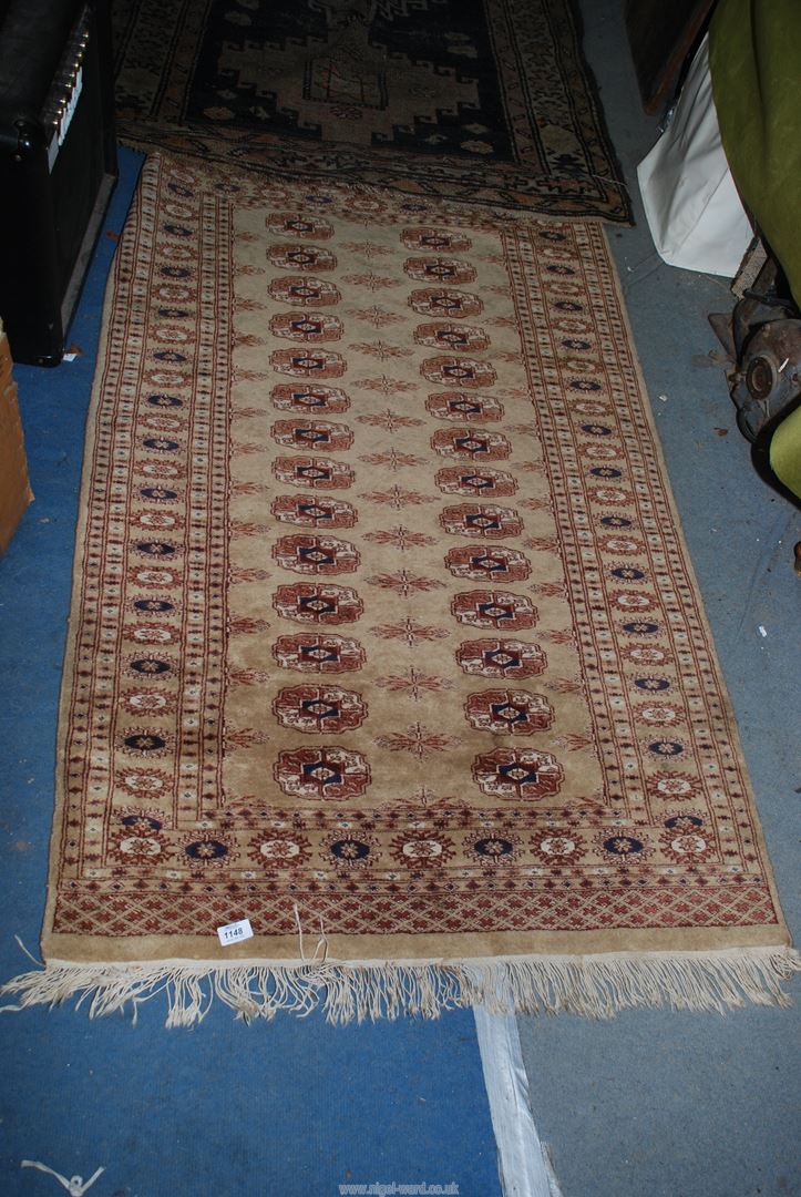 A dark blue and grey rug, a/f ,60'' x 40'' together with a tan ground bordered, - Image 3 of 3