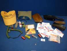 Assorted shooting accessories including ear defenders, hat, shooting glasses etc.