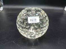 A very heavy crystal Glass Lamp base with dimpled surround, 5 1/2" wide x 5" tall.
