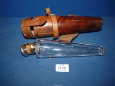 A conical glass saddle flask with London silver top, dated 1883, marked 'W. Thornhill & Co.