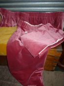 A pair of rose pink cotton velvet curtains, lined 80'' wide x 52'' drop ,