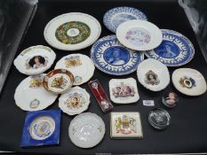A quantity of commemorative china including Queen Mother plates, trinket dishes, etc.