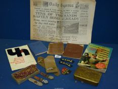 A quantity of army related items including brass Christmas tin 1914,