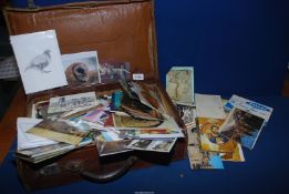 A small leather suitcase containing miscellaneous Postcards and greeting cards.