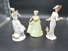 Three figures 'Cecilia', Franklin Mint 'Marie Antoinette and one more dated June 1992 in pink dress.