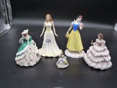 Two Royal Doulton figures, June-Pearl and Disney Snow White plus two Royal Worcester figures,