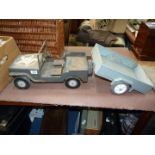 A model vintage Jeep, 20'' long and Trailer, 14" long approx.