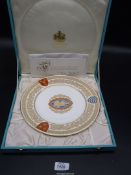 A boxed Hereford Cathedral memorial plate with certificate.