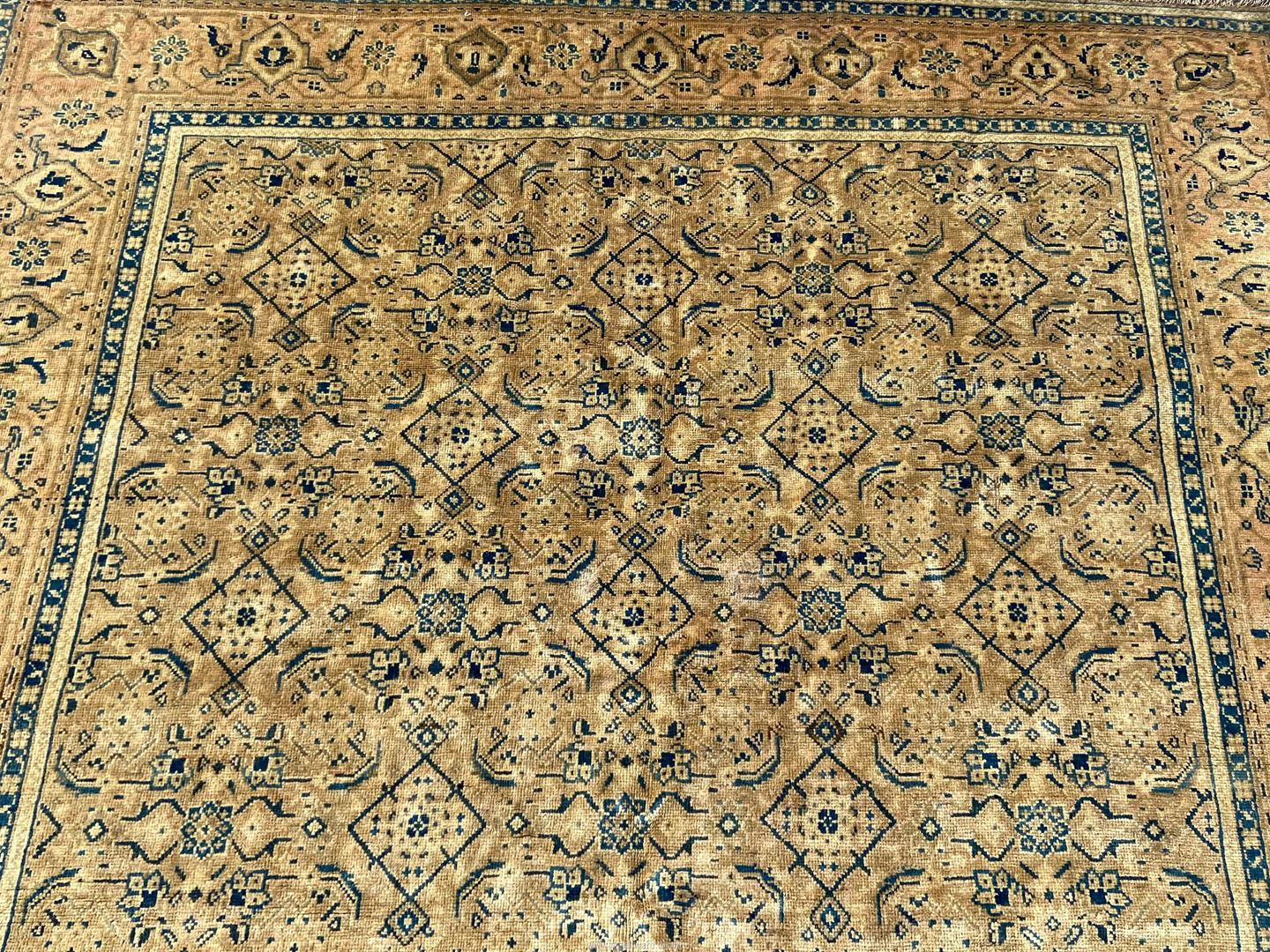 An antique Mahal Wool carpet - West Persia with overall Herati style floral design on camel field. - Image 3 of 3