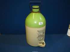 A large stoneware salt glazed cider Flagon in green and beige with images of singers and rhyme,