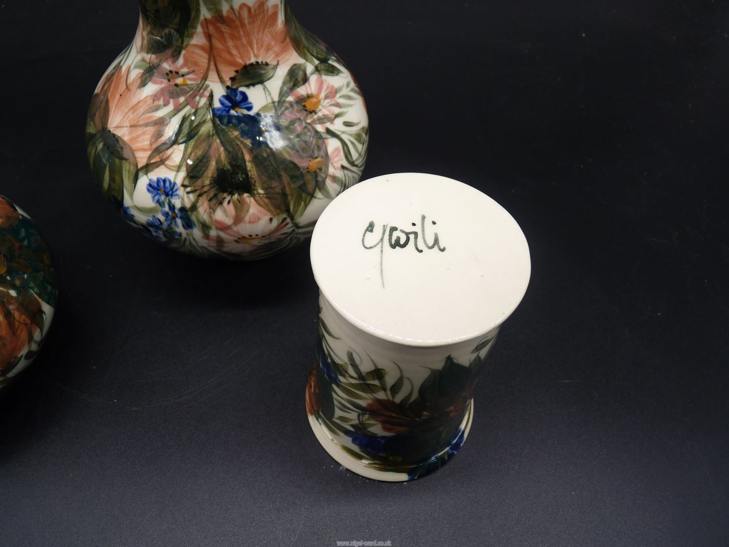 Three pieces of Gwili pottery by J. Davies including two vases and lidded pot. - Image 3 of 3