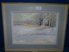 A framed Oil on board titled 'Winter landscape', signed lower right E.J. Priborsky, 19" x 15 1/4".