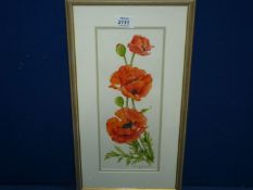 A framed and mounted Watercolour titled 'Poppies', signed Louisa Boughton 1997, 10" x 17 3/4".