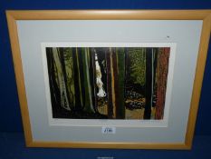 A framed and mounted Woodcut, limited edition print no 3/9,
