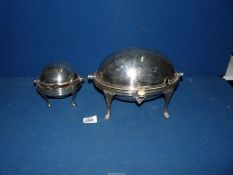 A silver plated revolving tureen roll-top server, 12" long x 9" wide x 6" tall,