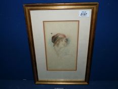 A framed watercolour portrait of a young lady, signed Amy L Greenfield 1912.