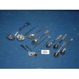 A small quantity of plated spoons and sugar sifter spoons including W & H plated, mostly unmarked.
