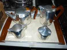 A Piquot ware 4 piece tea set with tray to include; teapot, hot water/coffee pot,